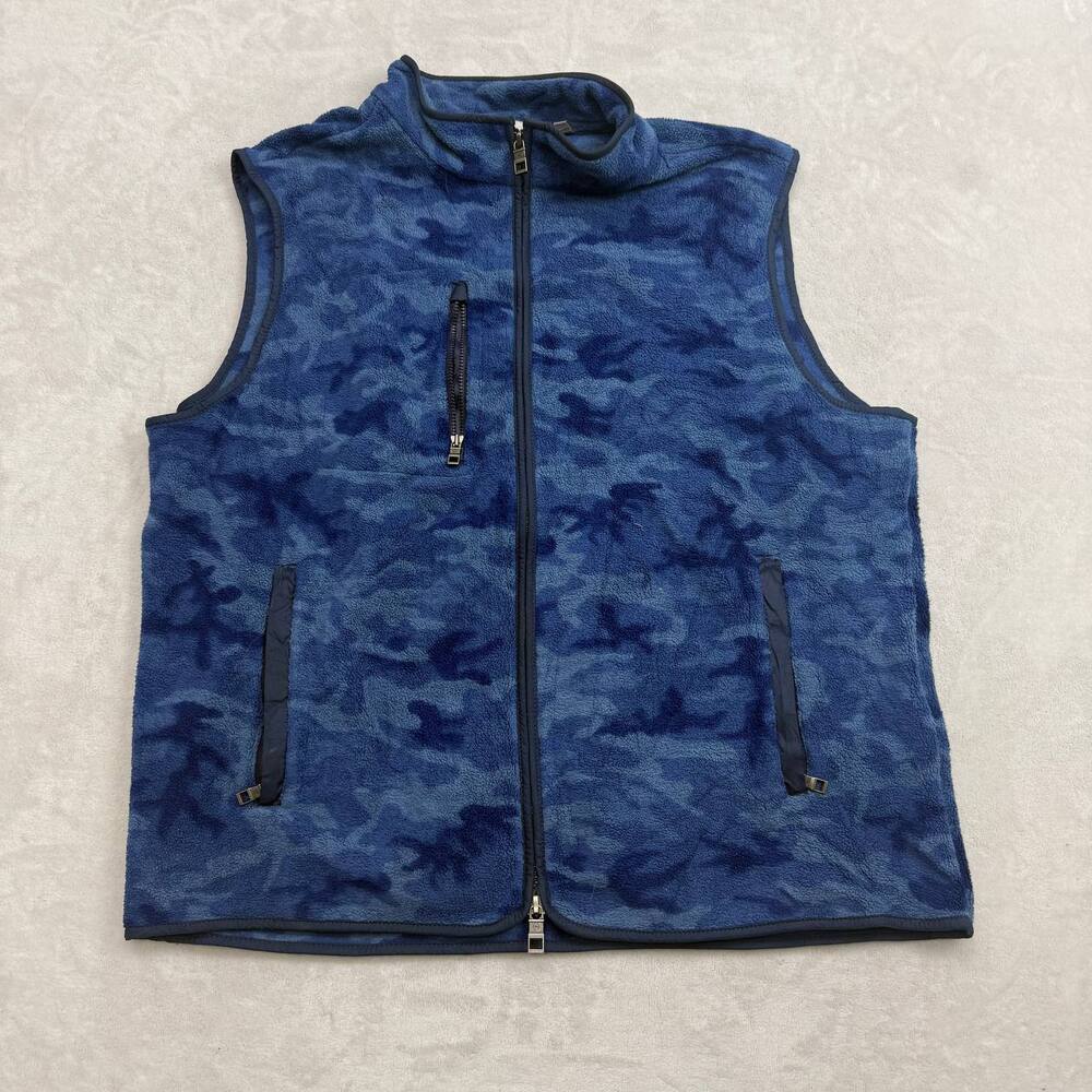 Peter Millar Men's Camo Fleece Vest Blue Size L Full Zip Outerwear